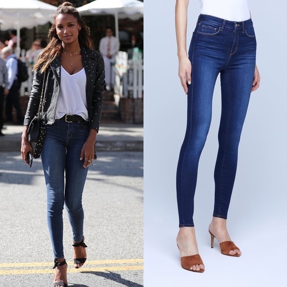 NEW L'AGENCE High Waist Skinny Jeans Distressed Dark Wash Full Length Denim 31 - Picture 6 of 16